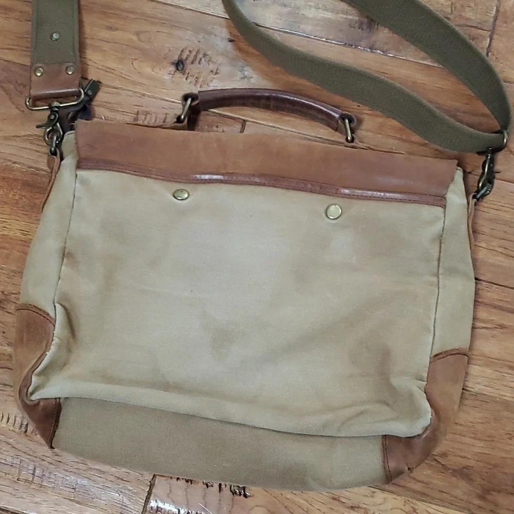 Tiding leather and canvas messenger laptop bag